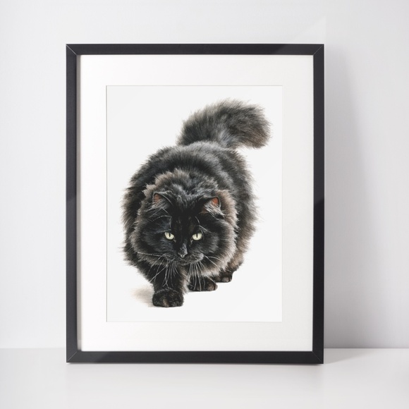 Watercolor Siberian Black Cat Art Print Illustartion - Pet Portrait - Unframed - Picture 3 of 6